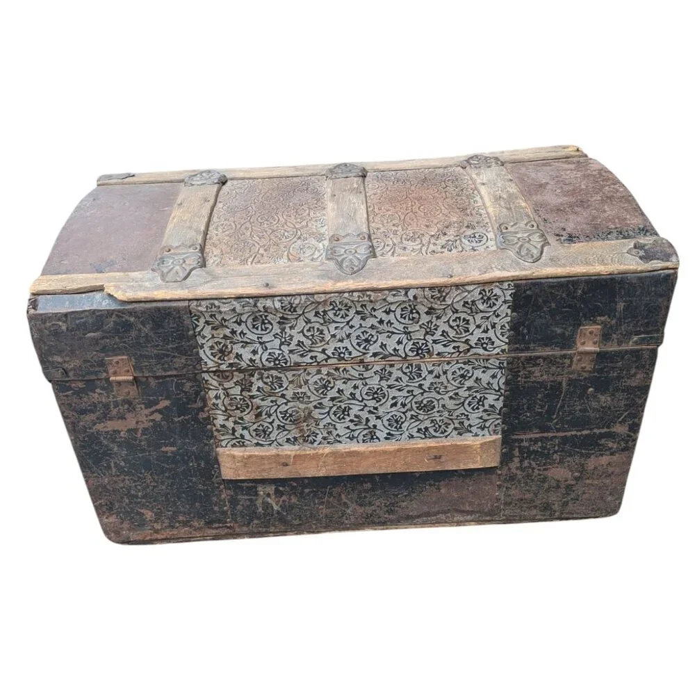 Antique Late 1800s Camelback Steamer Trunk
